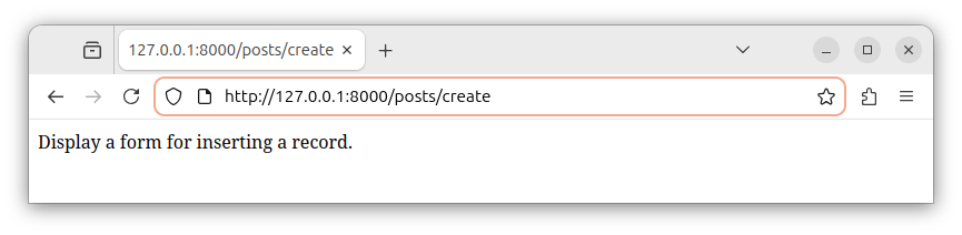 The Laravel app route used for showing a form that inserts a record.