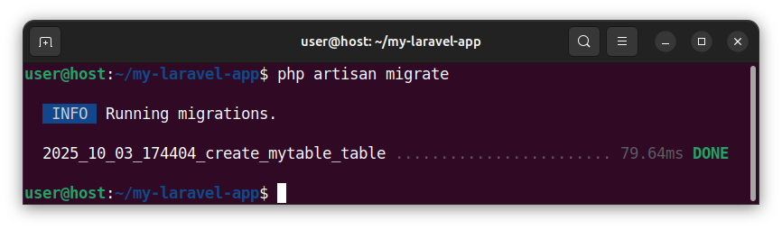 Running a migration in Laravel that creates a table