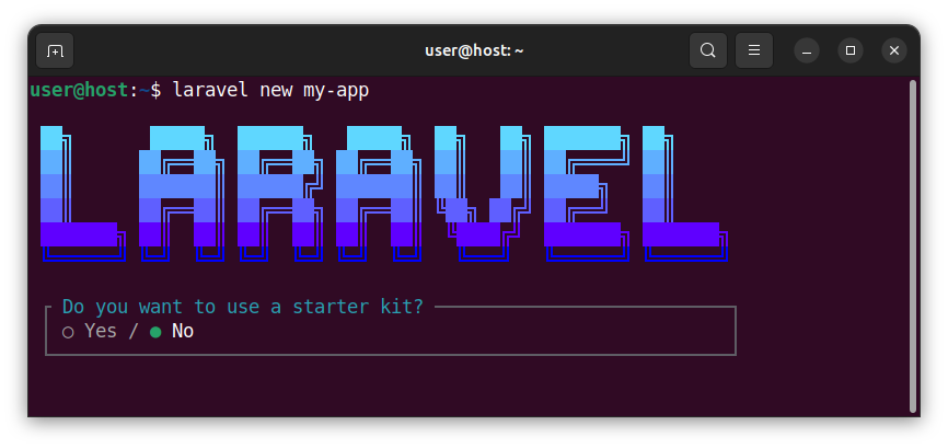 Laravel starter kit dialog with the Yes and No options.
