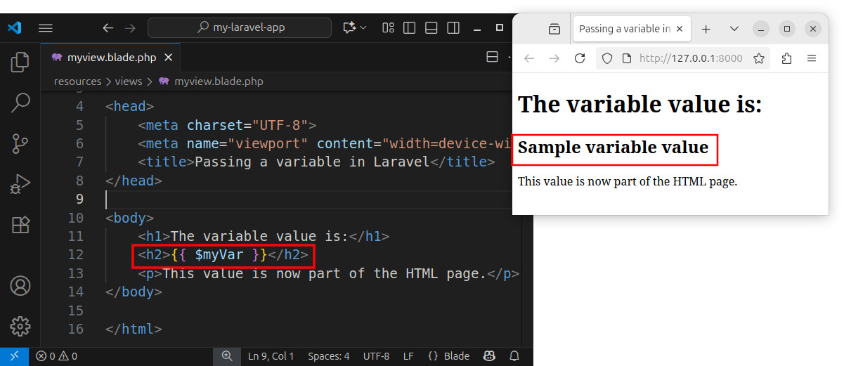 Using the Laravel variable and an echo statement to fill the value of a HTML tag