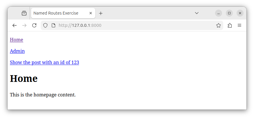 Displaying the web page for a home route in Laravel.