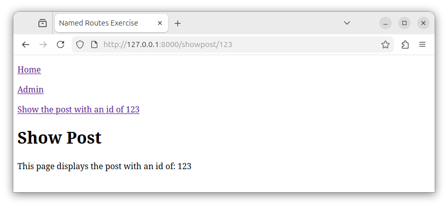 Displaying the web page for a parameterized route in Laravel.