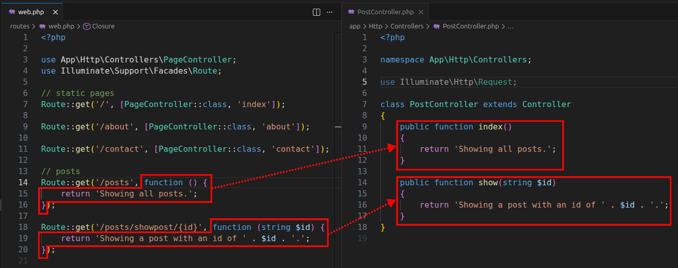 Moving the source code from web.php closures to a PageController class.