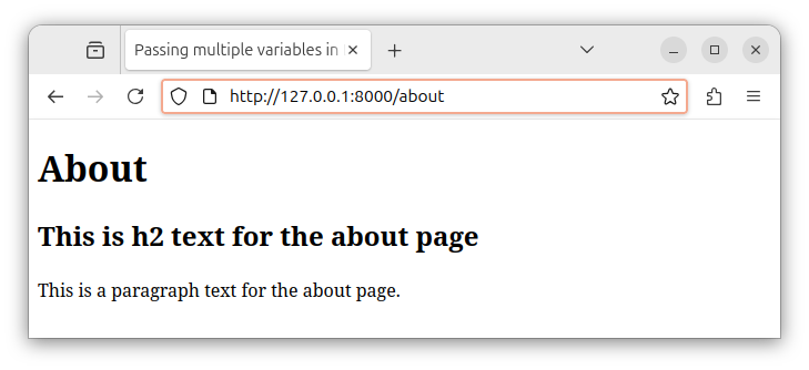 The view of an about route that uses three Laravel template variables