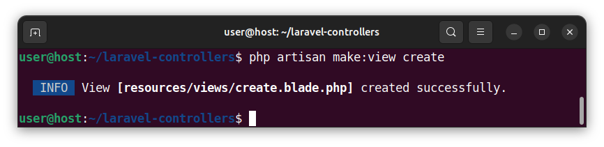 Creating the 'create' Blade template for a Laravel app in the terminal.
