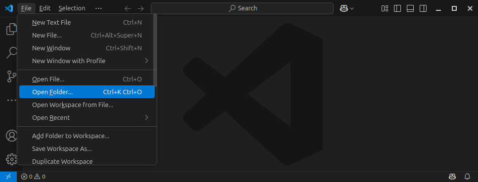 Visual Studio Code open folder screenshot