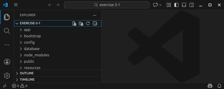 Visual Studio Code showing the entire content of our exercise-3-1 folder.